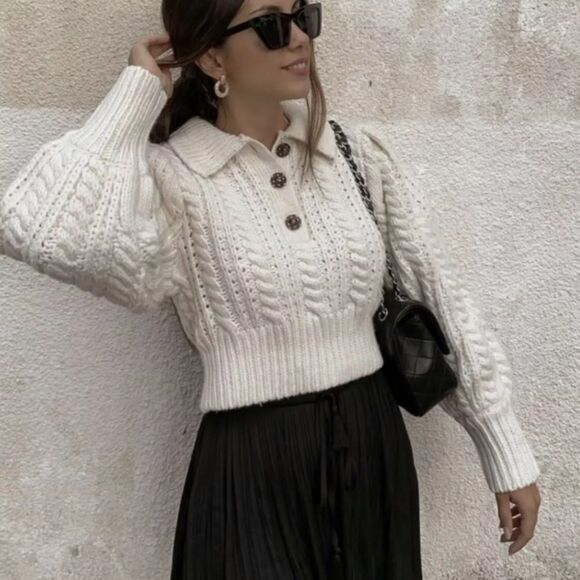 Zara Cream Cable Knit Sweater - Picture 2 of 11